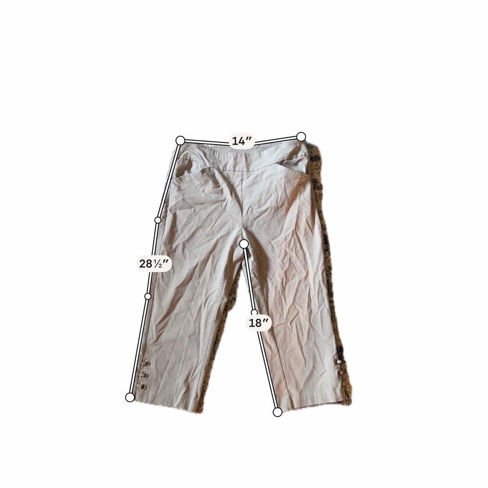 Jenna Rose Cream Capri Pants Button Detail‎ Y2K Stretch Office Siren Tan Large - Picture 2 of 7